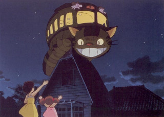 Woman cat house night full - ghibli free wallpaper