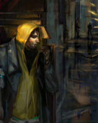 Man yellow raincoat yellow umbrella - free cyberpunk wallpaper for mobile