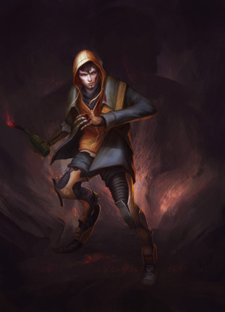 Man hooded outfit knife wine - a dark cave free wallpaper for mobile