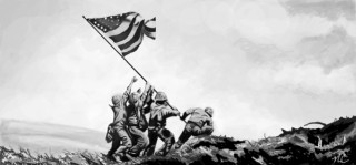 Soldiers raising flag hill painting - a hill free wallpaper