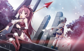 Anime girls snow ledge flag - a red flag free wallpaper for desktop