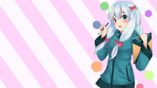 White hair blue shirt girl - pastel color palette free wallpaper for desktop