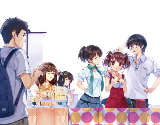 Group cake table man woman - a detailed painting free wallpaper