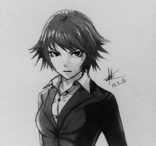 Woman short haircut shirt drawing - eizan kikukawa free wallpaper for tablet