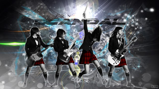 Girls school uniforms guitars group - a background free wallpaper for desktop