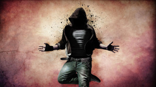 Man hooded jacket green pants 5 - his hands out free wallpaper