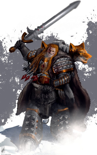 Man sword wolf outfit holding - epic fantasy character art free wallpaper for mobile