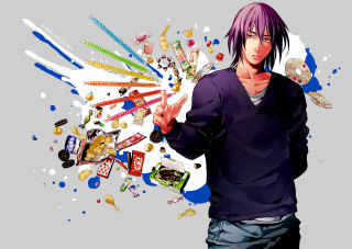 Purple hair man knife liquor - candy free wallpaper