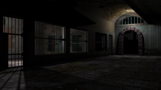 Dark hallway barred window door - david firth free wallpaper
