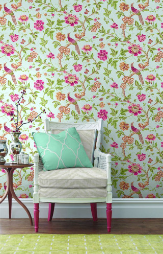 Chair pillow vase flowers birdpattern - movement free wallpaper for mobile