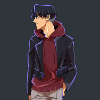 Man red hoodie black jacket 2 - tech wear free wallpaper