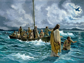 Jesus walking water boat full - a painting of jesus free wallpaper