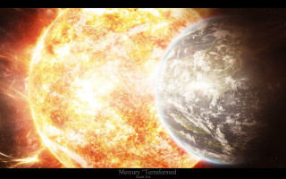 Sun planet background black white - global illumination free wallpaper for desktop