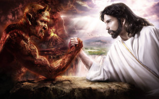 Jesus demon holding hands waterfall 2 - photo real free wallpaper for desktop