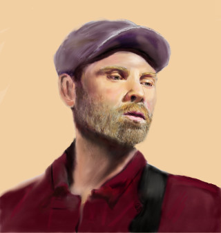 Man beard red shirt hat - a digital painting free wallpaper for tablet