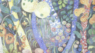 Forest trees flowers moon night - public works mural free wallpaper