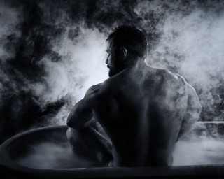 Man bathtub steam blackwhite fog - a bathtub free wallpaper for desktop