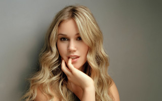 Blonde woman long hair hand - her cheek free wallpaper