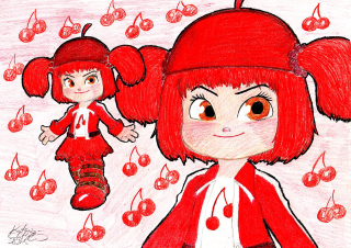 Red hair girl cherries doll - cherry free wallpaper