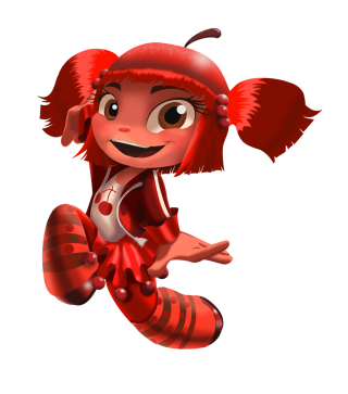 Cartoon girl flying red outfit - pop surrealism free wallpaper for tablet