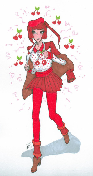 Girl red outfit purse cupcake - a cherry free wallpaper