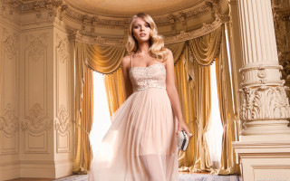 Woman golden dress indoor painting - christian hilfgott brand free wallpaper