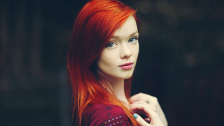 Woman red hair blue eyes 8 - her shoulder free wallpaper for desktop