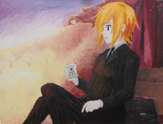 Person sitting bench coffee book - postimpressionism free wallpaper