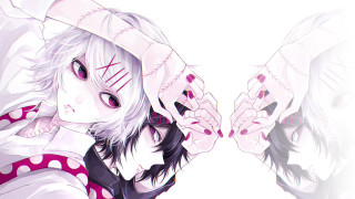 Woman white hair hat hands - symmetrical eye free wallpaper