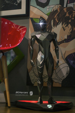 Statue man red chair painting - a red light free wallpaper for mobile