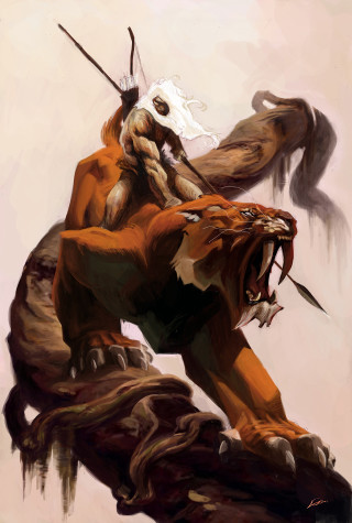 Man riding tiger rock sword - his hand and a demon free wallpaper for mobile