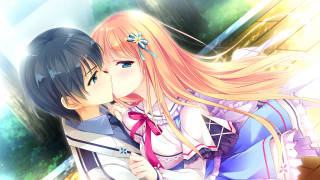 Anime couple kissing window green - official art free wallpaper for desktop