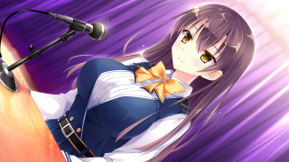 Woman microphone purple background brown - aguri uchida free wallpaper