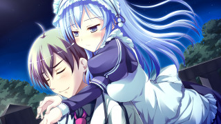 Anime couple hugging night sky 2 - star and trees free wallpaper