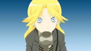 Blonde woman microphone blue sky - woman free wallpaper