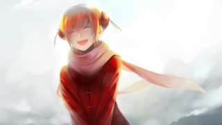 Red haired woman clouds happy - a red dress free wallpaper for desktop