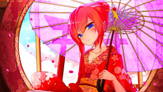 Woman red dress umbrella mirror - an umbrella in front free wallpaper