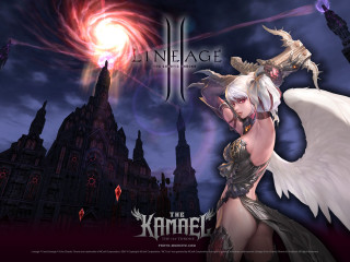 Woman white hair wings castle - poster art free wallpaper for desktop