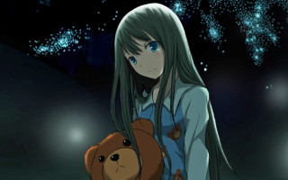 Girl teddy bear fireworks starry - a teddy bear free wallpaper