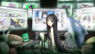 Girl sitting computer creepy face - a creepy face free wallpaper