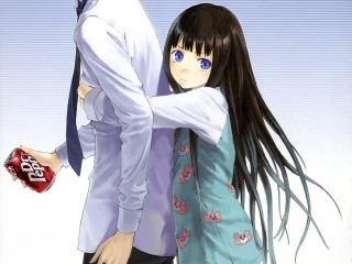Man woman hugging blue sky 2 - a manga drawing free wallpaper for desktop