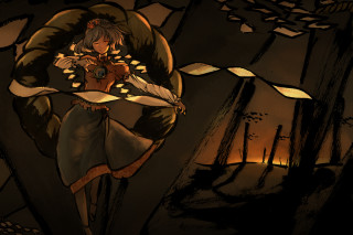 Woman holding knife forest fire - a woman holding free wallpaper for desktop