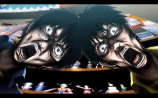 Cartoon angry shouting blurry male - his eye wide open free wallpaper