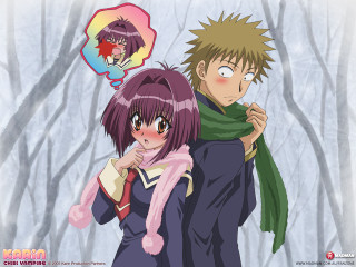 Anime couple snow balloon tree - the snow together free wallpaper