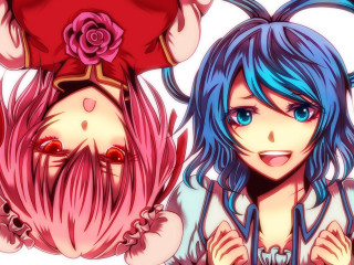 Anime blue hair pink hair 2 - lineart free wallpaper for desktop