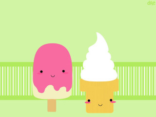 Ice cream faces green background - border free wallpaper