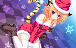 Girl santa hat dress cat - floor free wallpaper for desktop