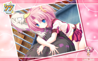 Girl pink hair cat back - a pink frame free wallpaper