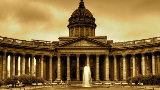Large building fountain clock tower 2 - a fountain in front free wallpaper