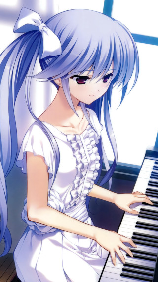 Girl blue hair piano playing - a piano free wallpaper
